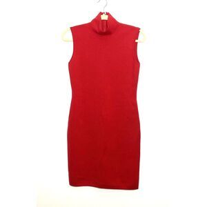 Max Mara Red Knit Sleeveless Back Zipper Stretchy Chic Minimalist Sweater Dress